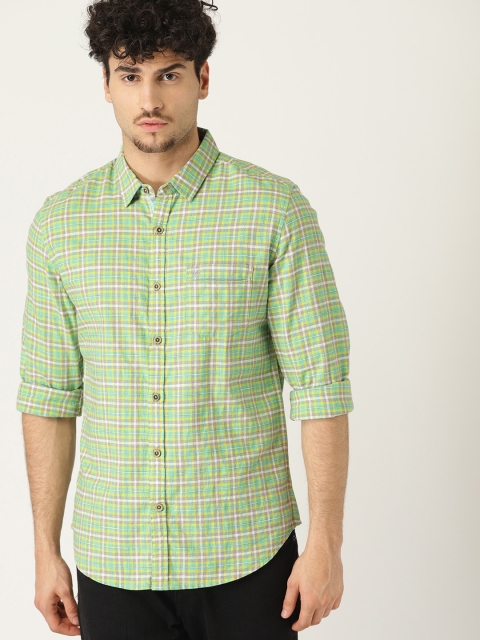 

United Colors of Benetton Men Green & Grey Regular Fit Checked Casual Shirt