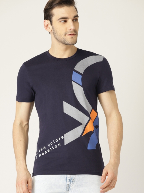 

United Colors of Benetton Men Navy Blue Printed Round Neck T-shirt