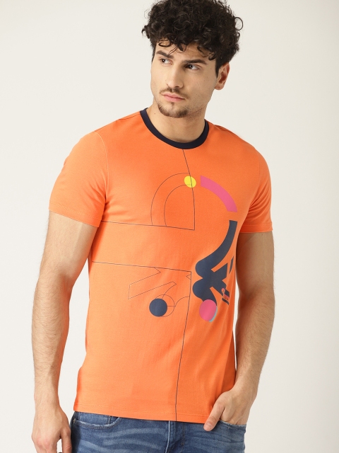 

United Colors of Benetton Men Orange Printed Round Neck T-shirt