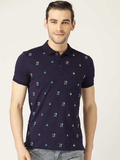 

United Colors of Benetton Men Navy Blue Embroidered Polo Collar T-shirt
