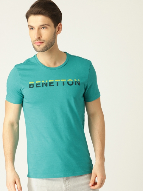 

United Colors of Benetton Men Teal Green Solid Round Neck T-shirt