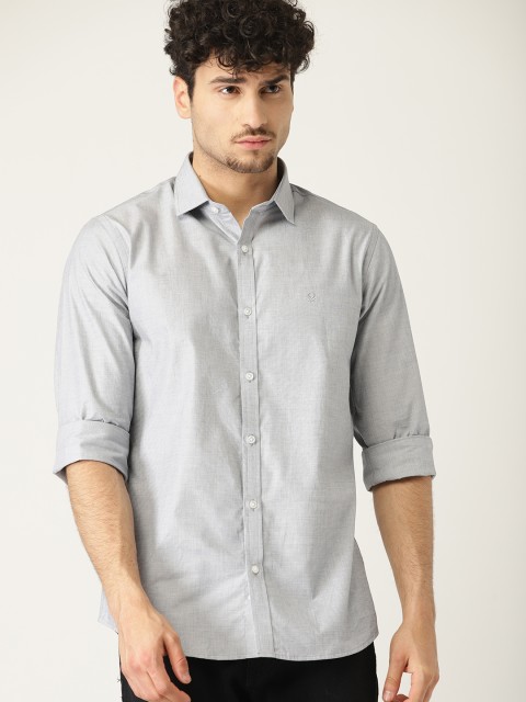 

United Colors of Benetton Men Grey Regular Fit Solid Casual Shirt