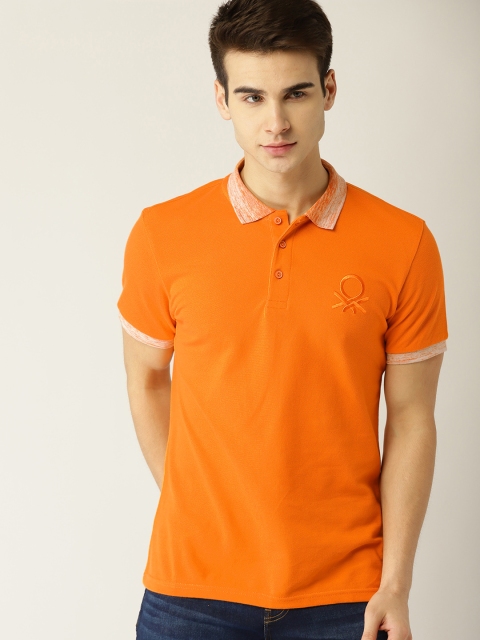 

United Colors of Benetton Men Orange Solid Polo Collar T-shirt