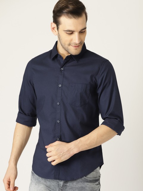 

United Colors of Benetton Men Navy Blue Regular Fit Solid Casual Shirt