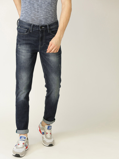

United Colors of Benetton Men Navy Blue Slim Tapered Fit Low Distress Stretchable Jeans