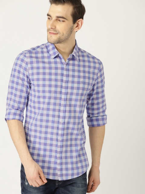 

United Colors of Benetton Men White & Blue Regular Fit Checked Casual Shirt