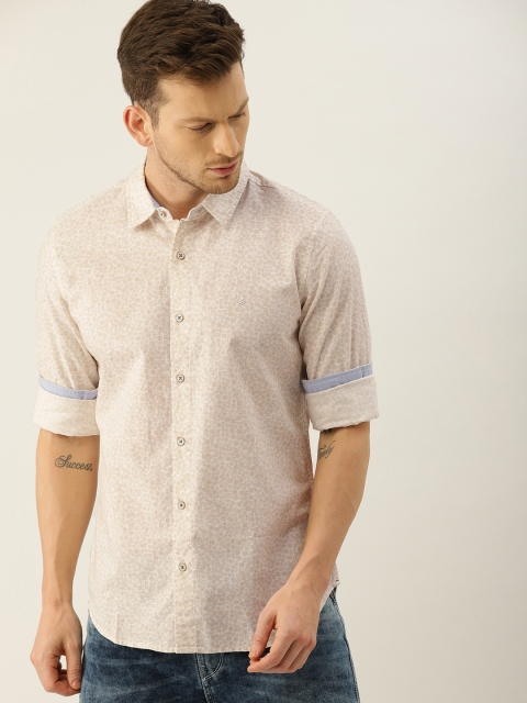 

United Colors of Benetton Men Off-White & Beige Regular Fit Printed Casual Shirt