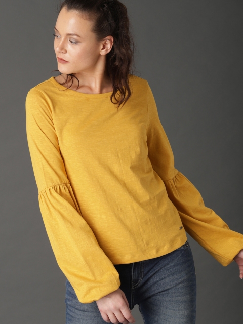

Roadster Women Mustard Yellow Solid Top With Balloon Sleeve