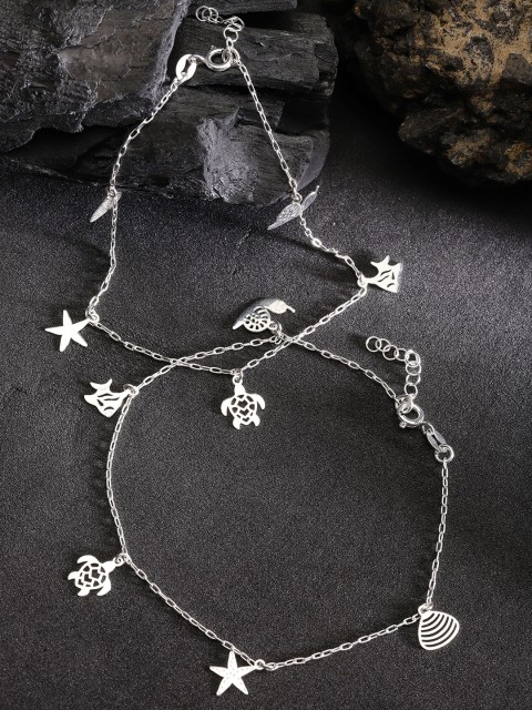 

Carlton London Set of 2 925 Sterling Silver Anklets