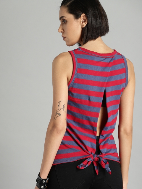 

Roadster Women Red Striped Styled Back Top