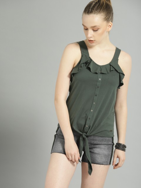 

Roadster Women Green Solid Top