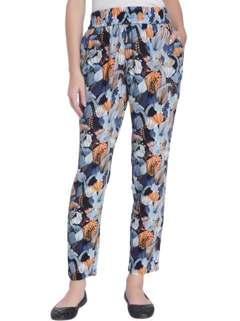 

ONLY Women Blue & Peach-Coloured Loose Fit Printed Regular Trousers