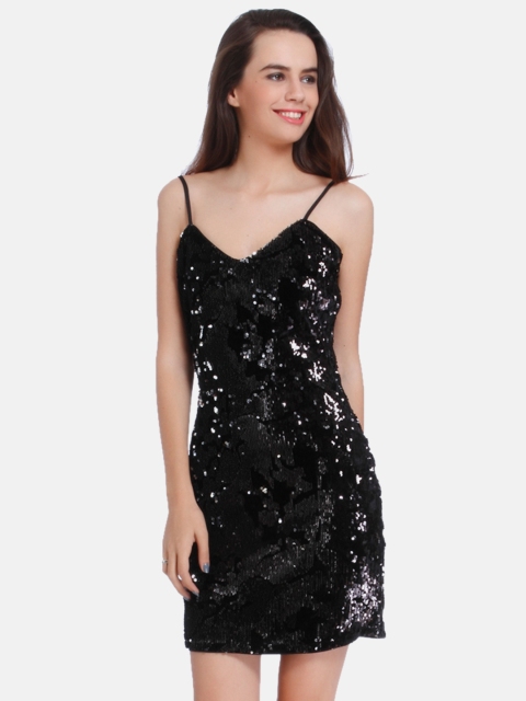 

ONLY Women Black Embellished Velvet Seath Dress