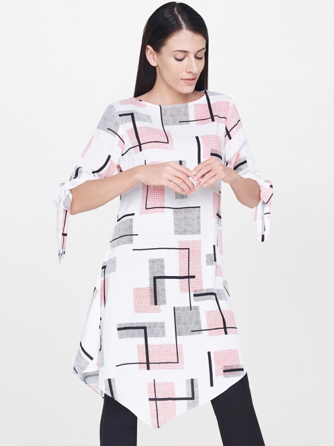 

AND Women White & Red Printed Tunic
