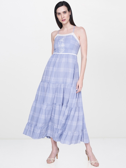 

AND Women Blue Self Design Maxi Dress