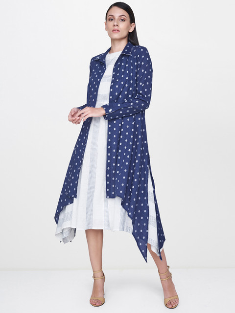 

AND Navy Blue Printed Front Open Longline Shrug