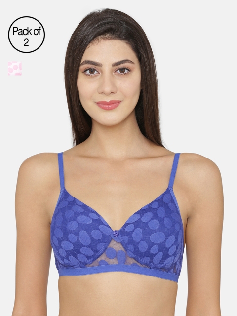 

ABELINO Pack Of 2 Lace Non-Wired Heavily Padded Push-Up Bras, Pink