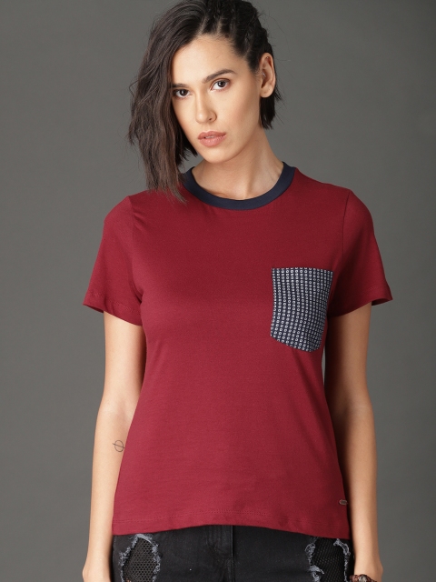 

Roadster Women Maroon T-shirt with Contrast Pocket