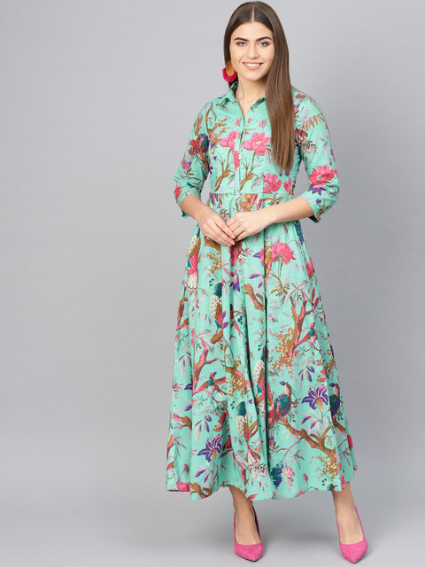 

Biba Women Green & Pink Printed Maxi Dress