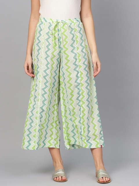 

Biba Women Green Printed Wide Leg Cropped Palazzos