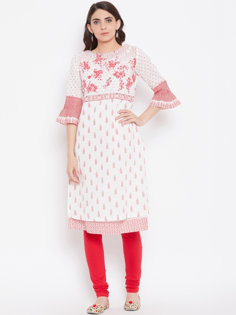 

Biba Women White & Red Printed Straight Kurta