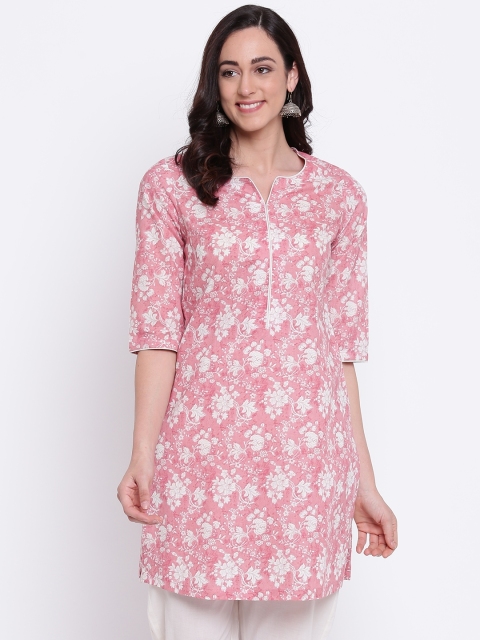 

Biba Women Pink Floral Print Straight Kurta
