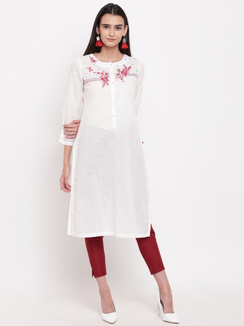 

Biba Women White Solid Straight Kurta