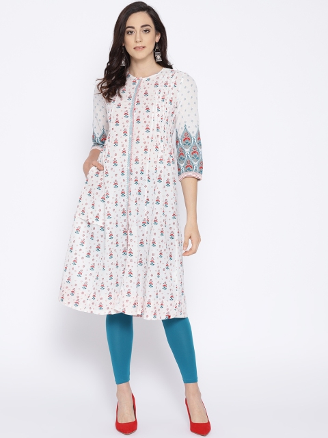 

Biba Women White & Blue Printed A-Line Kurta
