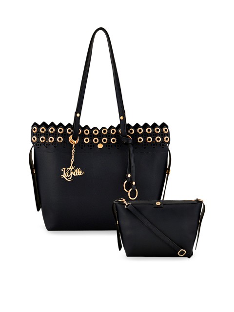 

LaFille Black Embellished Tote Bag