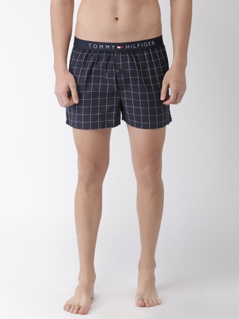 

Tommy Hilfiger Men Navy Blue & White Checked Pure Cotton Boxers P7AB2004