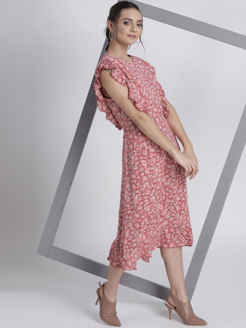 

GAP Women's Ruffle Print Panelled Midi Dress, Pink