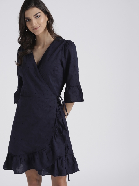 

GAP Women Eyelet Embroidered Ruffle Wrap Dress, Navy blue