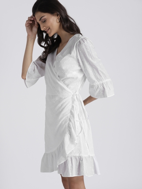 

GAP Women Eyelet Embroidered Ruffle Wrap Dress, White