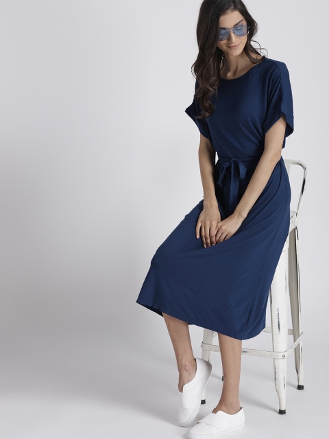 

GAP Women Midi Length Dress With Waist Tie, Navy blue
