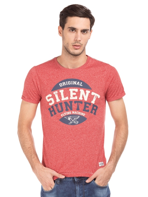 

Flying Machine Men Red Printed Round Neck T-shirt