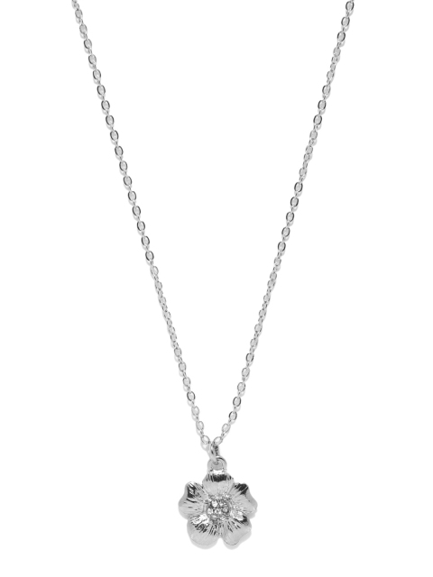 

Accessorize Silver-Toned Stone-Studded Floral Pendant With Chain