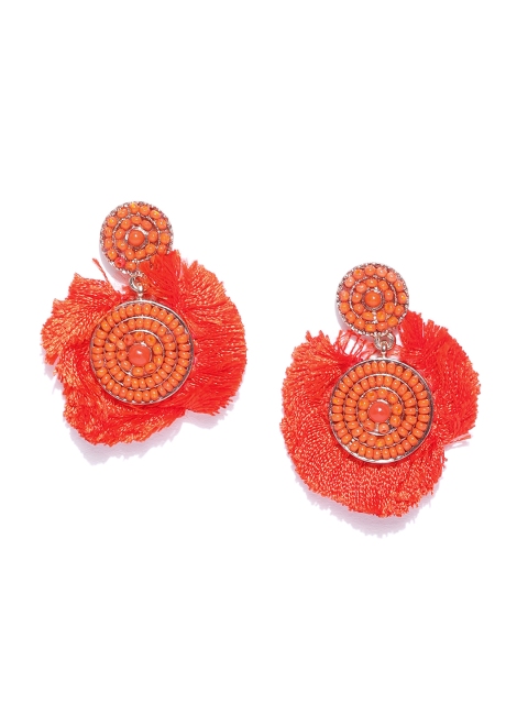 

Accessorize Orange & Gold-Toned Fringed Circular Drop Earrings