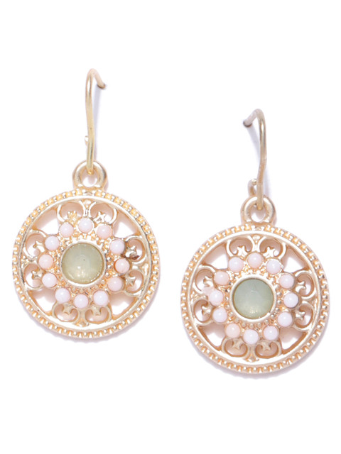 

Accessorize Gold-Toned & Green Circular Drop Earrings