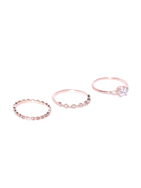 

Accessorize Women Set of 3 Rose Gold-Plated CZ Studded Finger Rings