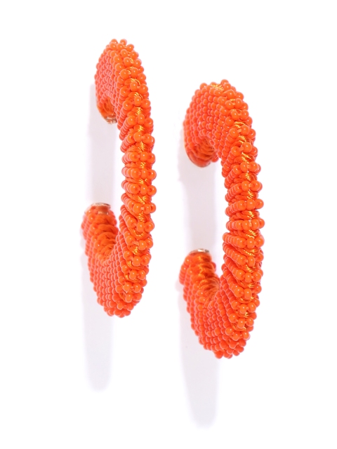 

Accessorize Gold-Toned & Orange Crescent Shaped Textured Half Hoop Earrings