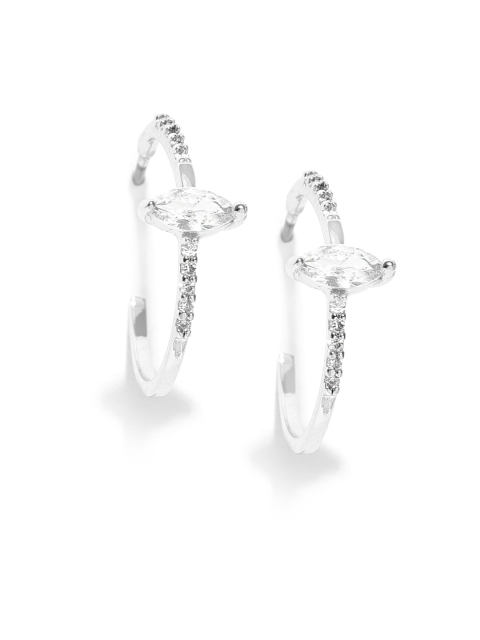 

Accessorize Silver-Toned Platinum-Plated CZ Studded Circular Half Hoop Earrings