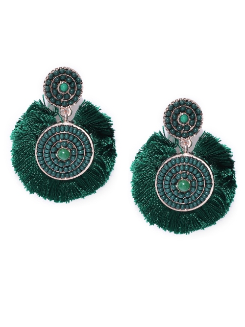 

Accessorize Green & Gold-Toned Fringed Circular Drop Earrings