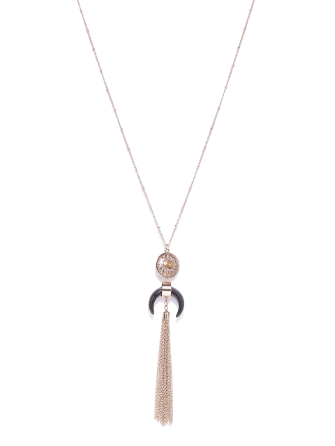 

Accessorize Antique Gold-Toned & Brown Tasselled Necklace