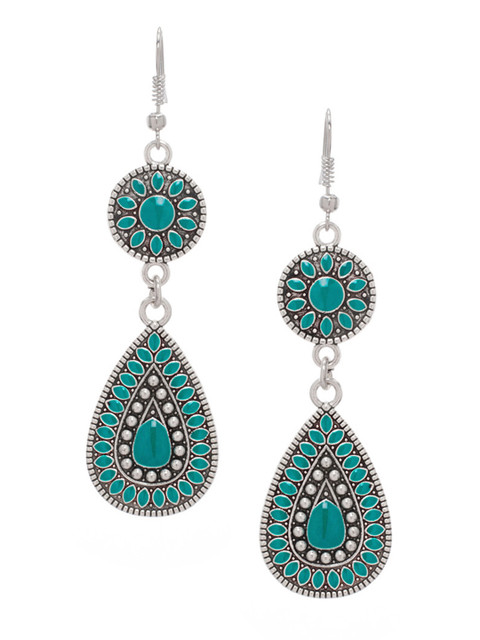 

Rubans Silver-Toned & Blue Handcrafted Teardrop Shaped Drop Earrings