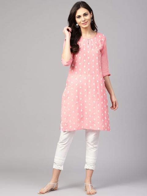 

Juniper Women Pink Embroidered Straight Kurta