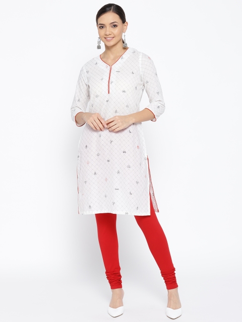 

Rangriti Women Off-White & Black Printed Pure Cotton Straight Kurta