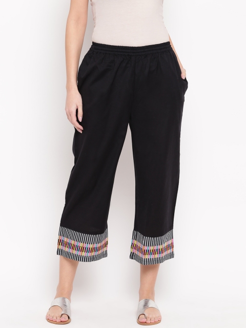 

Rangriti Women Black Solid Straight Cropped Palazzos