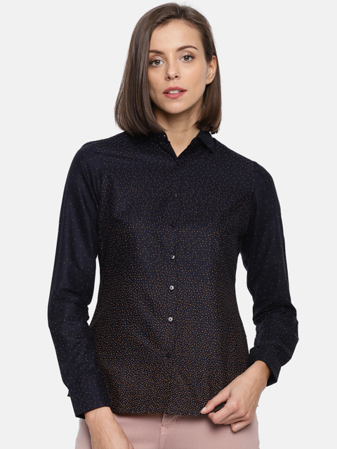 

Park Avenue Woman Women Navy Blue Regular Fit Printed Formal Shirt