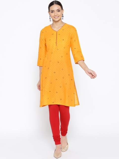 

Rangriti Women Yellow & Red Printed Straight Kurta