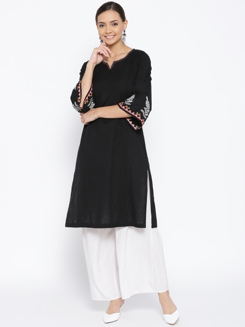

Rangriti Women Black Solid Straight Kurta